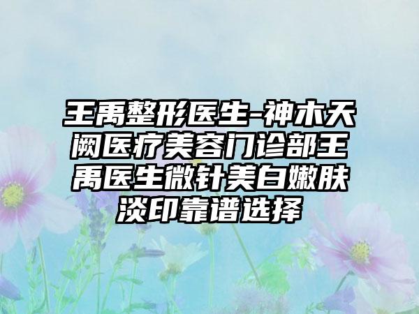 王禹整形医生-神木天阙医疗美容门诊部王禹医生微针美白嫩肤淡印靠谱选择