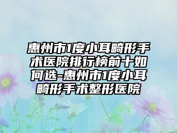 惠州市1度小耳畸形手术医院排行榜前十如何选-惠州市1度小耳畸形手术整形医院